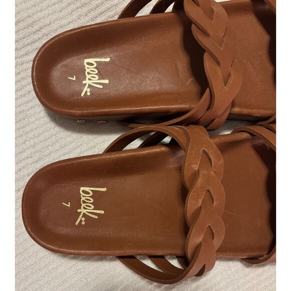 NWOT Beek Motmot Footbed Leather Slide Sandals, Cognac, Sz. 7 - Picture 7 of 7